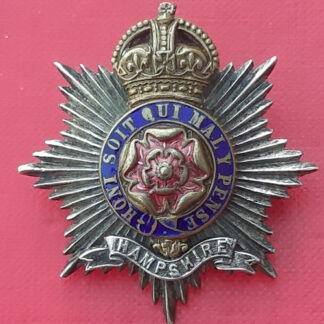 The Hampshire Regiment - King's Crown Officer's Sterling Silver Gilt & Enamelled Cap Badge.
