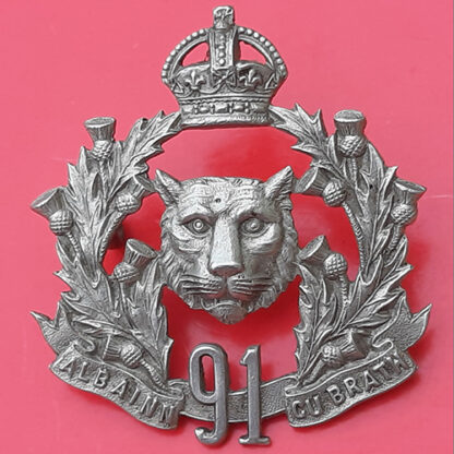 (Canada) The 91st Highlanders - White Metal Cap Badge