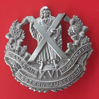 (Australia) The Cameron Highlanders Of Western Australia - White Metal Cap Badge