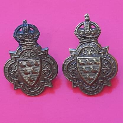 The Sussex Yeomanry - King's Crown Gilding Metal Collar Badges