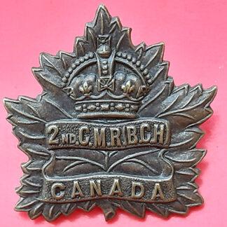 (Canada) The 2nd Regiment Canadian Mounted Rifles (B.C.H) - King's Crown Gilded Metal Cap Badge