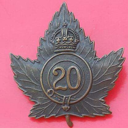 (Canada) The 20th Infantry Battalion (1st Central Ontario Regiment) - King's Crown Gilding Metal Cap Badge