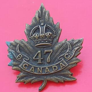 (Canada) The 47th Infantry Battalion British Columbia - King's Crown Gilding Metal Cap Badge