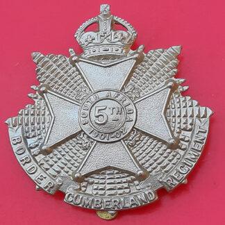 The 5th Border Regiment - King's Crown White Metal Cap Badge