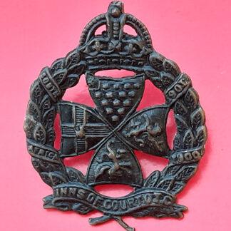 The Inns Of Court Officer Training Corps - King's Crown Blackened Brass Cap Badge