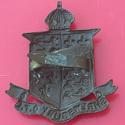 Shrewsbury Officer Training Corps - Officer's Blackened Brass Cap Badge - Image 2