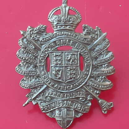 5th London Rifle Brigade - King's Crown White Metal Field Service Cap Badge