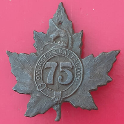 (Canada) 75th Infantry Battalion (Ontario) - King's Crown WW1 Blackened Brass Cap Badge