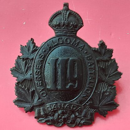 (Canada) 119th Infantry Battalion (Algoma) - King's Crown WW1 Blackened Brass Cap Badge