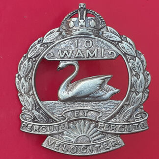 (Australia) 10th Western Australian Mounted Infantry - King's Crown Frosted White Metal Cap Badge