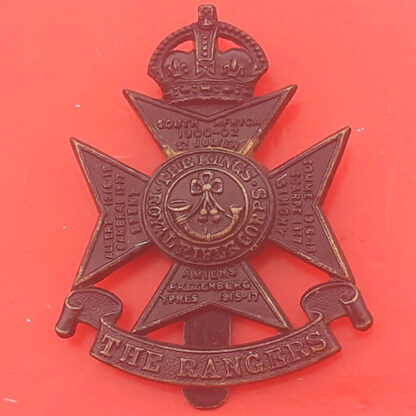 12th London Regiment (The Rangers) - King's Crown Blackened Brass Cap Badge