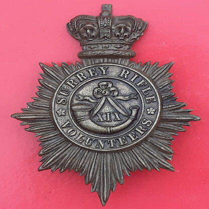19th Surrey Rifle Volunteers - Queen Victoria's Crown Gilding Metal Helmet Plate