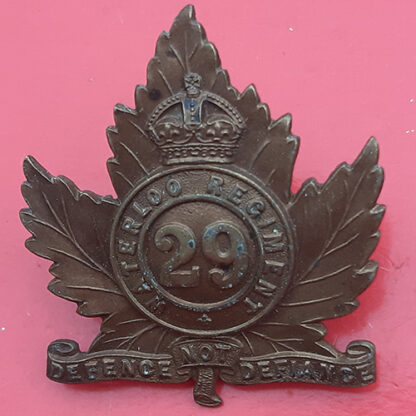 (Canada) 29th Waterloo Regiment - King's Crown Gilding Metal Cap Badge