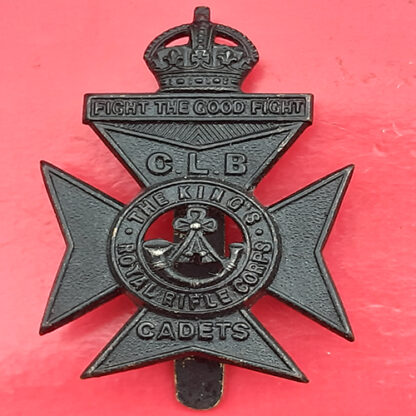 The King's Royal Rifle Corps Church Lads Cadets - Blackened Brass Cap Badge