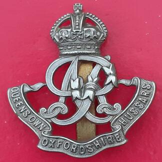 The Queen's Own Oxfordshire Hussars - King's Crown White Metal Cap Badge