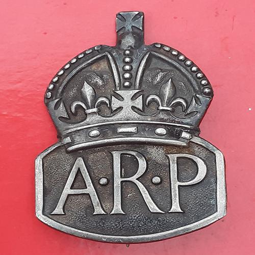 Silver A.R.P Pin Back Badge Dated 1938