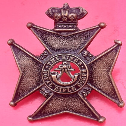 The King's Royal Rifle Corps Militia - Queen Victoria's Crown Blackened Brass Cap Badge