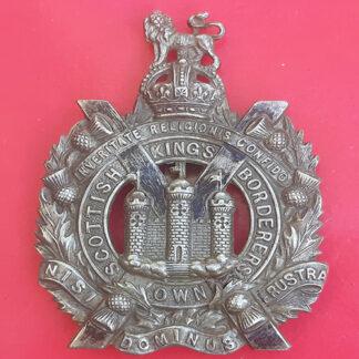 The King's Own Scottish Borderers - King's Crown White Metal Cap Badge