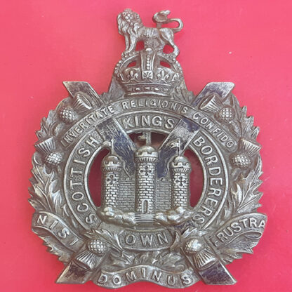 The King's Own Scottish Borderers - King's Crown White Metal Cap Badge