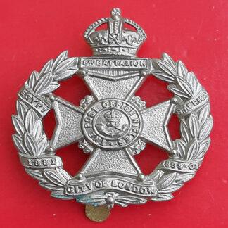 8th Battalion The Post Office Rifles - King's Crown White Metal Cap Badge