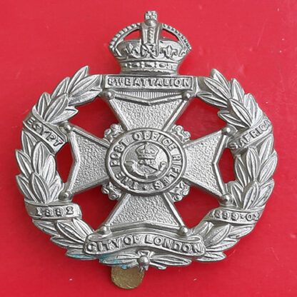 8th Battalion The Post Office Rifles - King's Crown White Metal Cap Badge