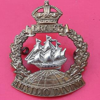 Drake Battalion Royal Naval Division - King's Crown Bi-Metal Cap Badge