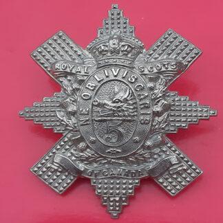 (Canada) The 5th Royal Scots Of Canada - King's Crown White Metal Cap Badge
