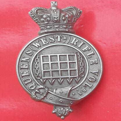 The Queen's Westminster Volunteers - Queen Victoria's Crown White Metal Pouch Badge