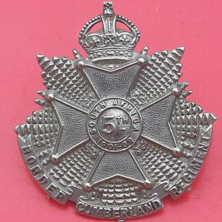 The 5th Border Regiment Territorials - King's Crown White Metal Cap Badge