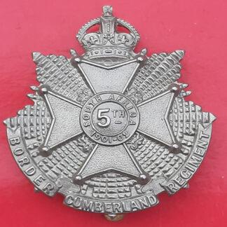 The 5th Border Regiment Territorials - King's Crown White Metal Cap Badge