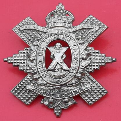 (Canada) The Prince Edward Island Highlanders - King's Crown White Metal Cap Badge
