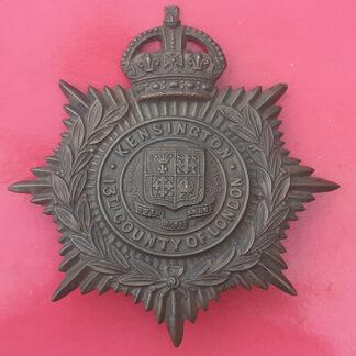 13th County Of London (Kensington) - King's Crown Gilding Metal Helmet Plate
