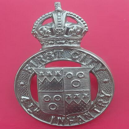 (South Africa) 1st City 4th Infantry - King's Crown White Metal Cap Badge
