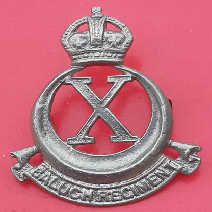 (India) The 10th Baluch Regiment - King's Crown White Metal Cast Cap Badge