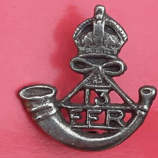 (India) The 13th Frontier Force Regiment - King's Crown White Metal Cast Cap Badge