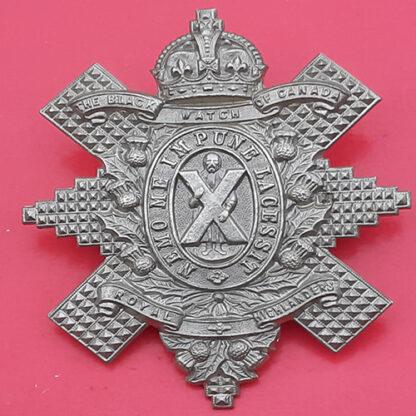 (Canada) The Black Watch Of Canada - King's Crown White Metal Cap Badge