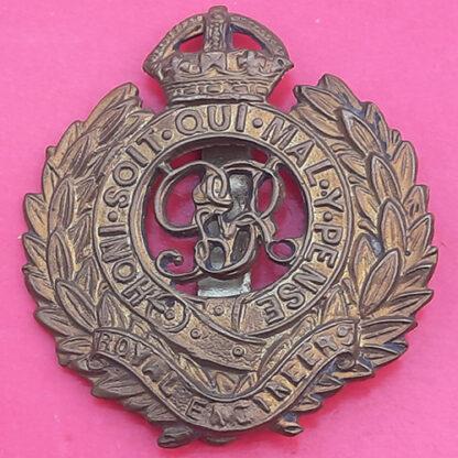 Royal Engineers - George V King's Crown Gilding Metal (Lambourne) Cap Badge