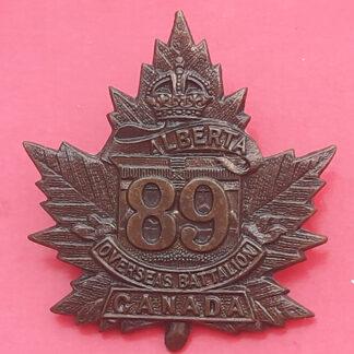 (Canada) WW1 Canadian Expeditionary Force 89th Infantry Battalion (Alberta) Overseas - Brass Cap Badge