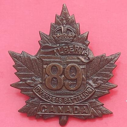 (Canada) WW1 Canadian Expeditionary Force 89th Infantry Battalion (Alberta) Overseas - Brass Cap Badge