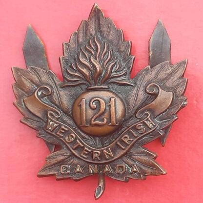 (Canada) WW1 Canadian Expeditionary Force 121st Infantry Battalion (Western Irish) - Brass Cap Badge
