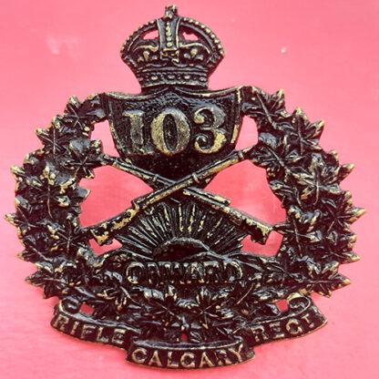 (Canadian Militia) 103rd Regiment Calgary Rifles Militia - King's Crown Blackened Brass Cap Badge