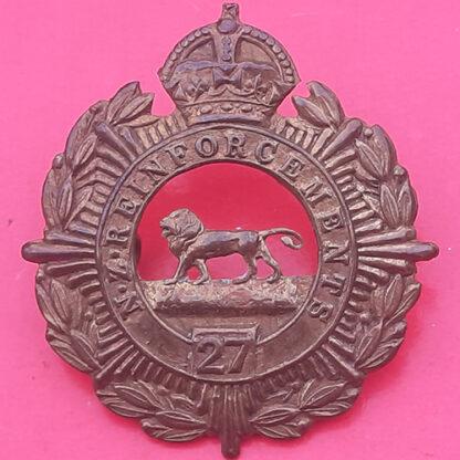 (New Zealand) 27th Reinforcements - WW1 King's Crown Gilding Metal Cap Badge
