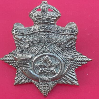 (Canada) The Halifax Rifles - King's Crown White Metal Cap Badge