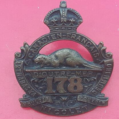(Canada) 178th Infantry Battalion (Canadien Francais) - King's Crown Bronzed Cap Badge