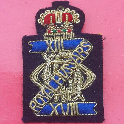 The 13th/18th Hussars - Queen's Crown Officer's Bullion Cloth Cap Badge