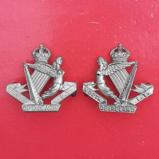 North of Ireland Imperial Yeomanry - King's Crown White Metal Collar Badges