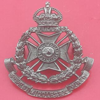 The 5th West Middlesex Volunteer Rifle Corps - King's Crown White Metal Forage Cap Badge
