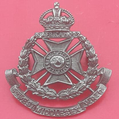 The 5th West Middlesex Volunteer Rifle Corps - King's Crown White Metal Forage Cap Badge