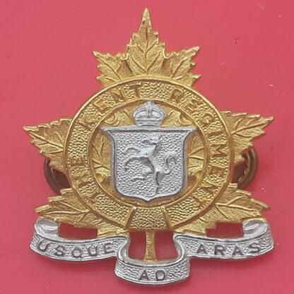 (Canada) The Kent Regiment - Officer's  King's Crown Silver & Gilt Cap Badge