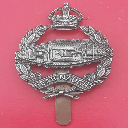 The Royal Tank Regiment ("Tank Facing Right") - King's Crown White Metal Cap Badge